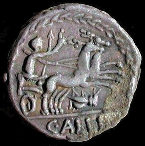 AR denarius, C. Allius Bala 92 BC, reverse Diana driving biga drawn by stags