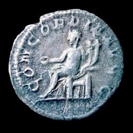 AR antoninianus Marcia Otacilia Severa. Reverse -  Concord seated left, holding patera and cornucopia, CONCORDIA AVG.