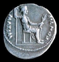 AR denarius, Tiberius AD 14 - 37, reverse showing the seated figure of Pax, interpreted by some scholars as reference to Livia.